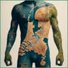 Male body tattooed with the map of the Netherlands. 